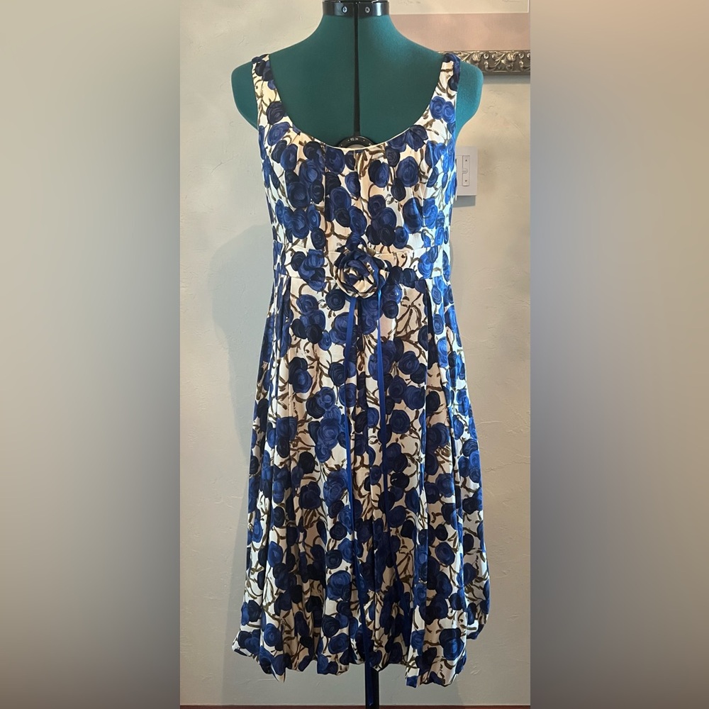 LK Bennett Blue and White Silk Floral Dress Size 8